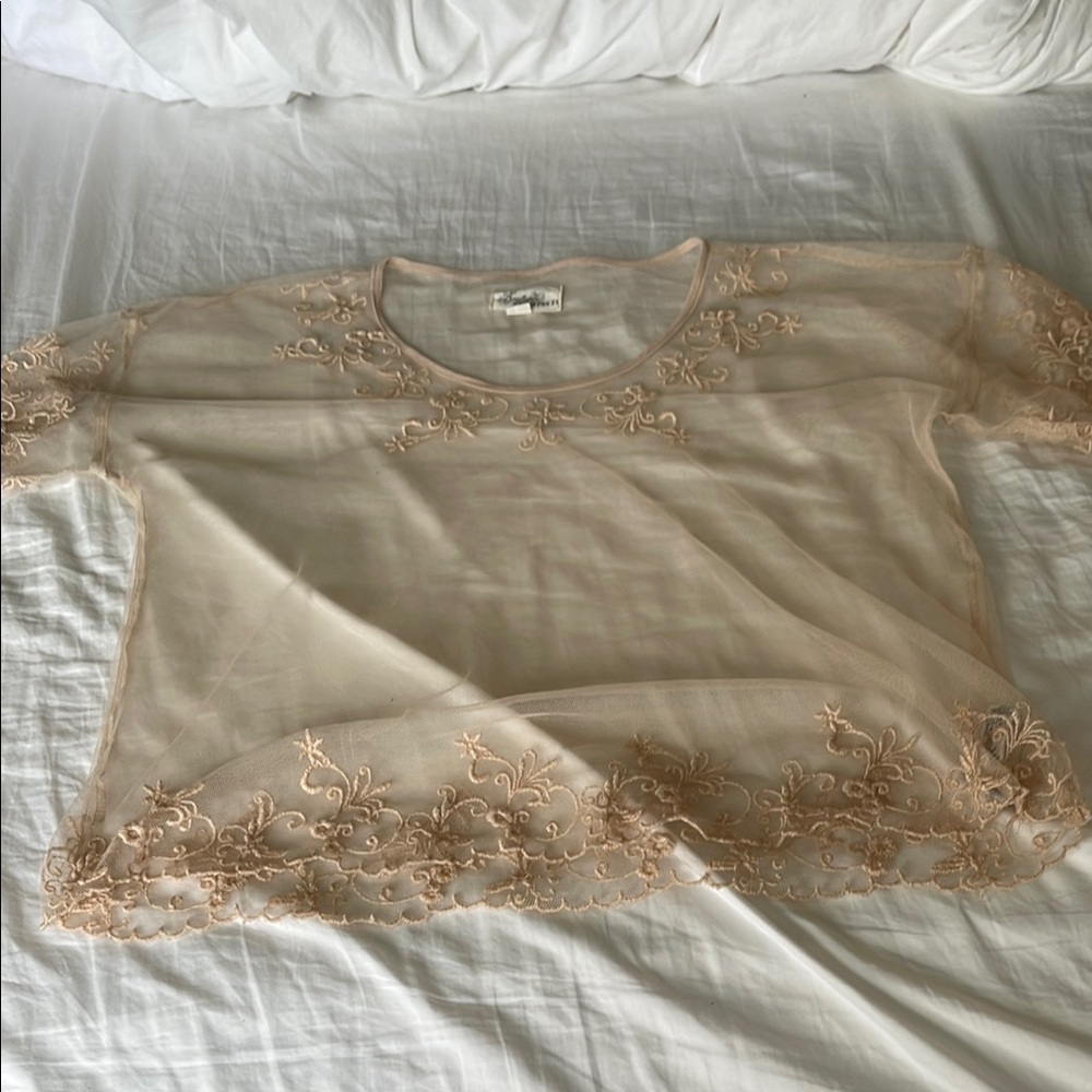 Cream Sheer Embellished Blouse